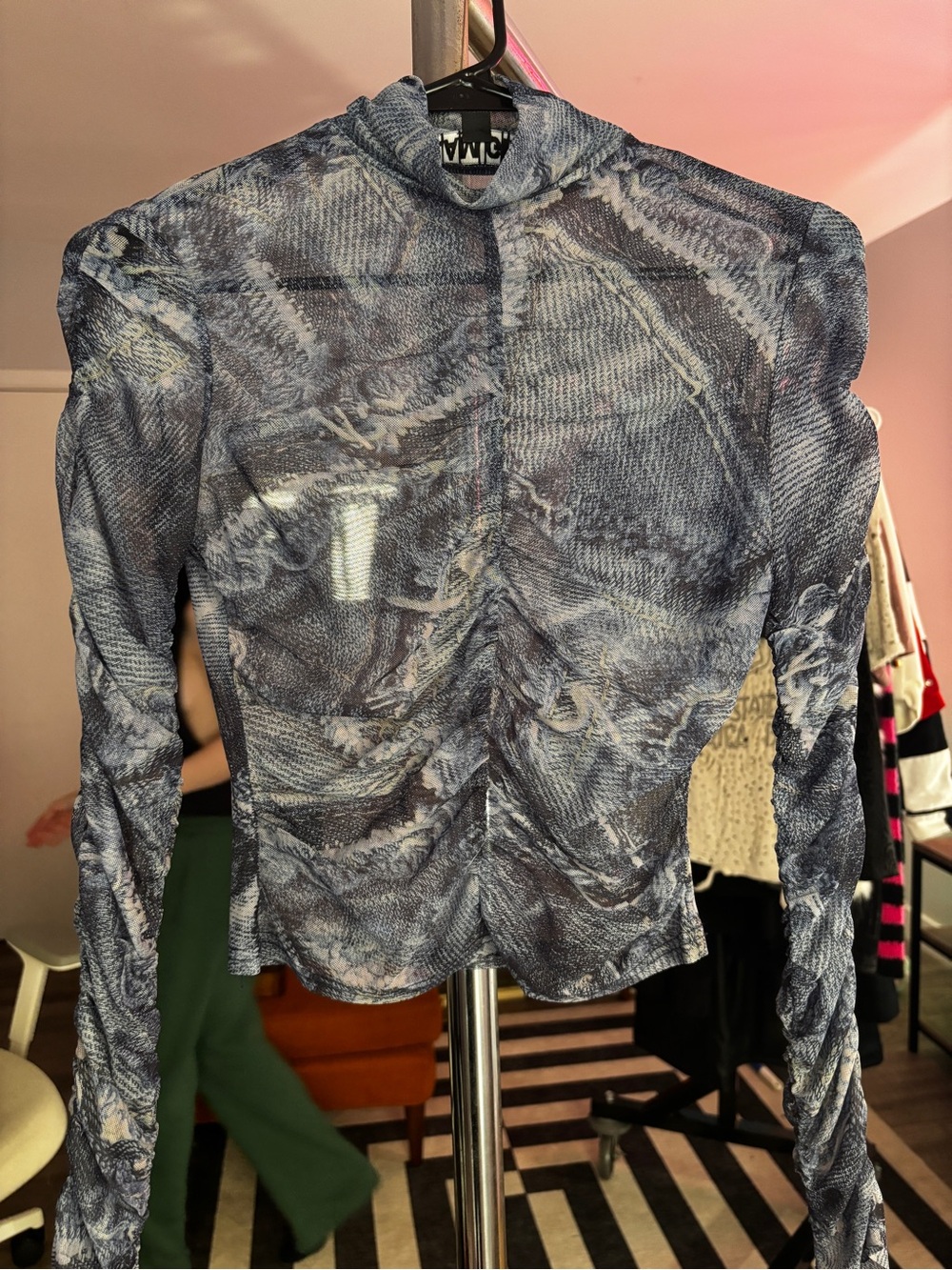 I.AM.GIA Blue Marble Sheer Mesh Top